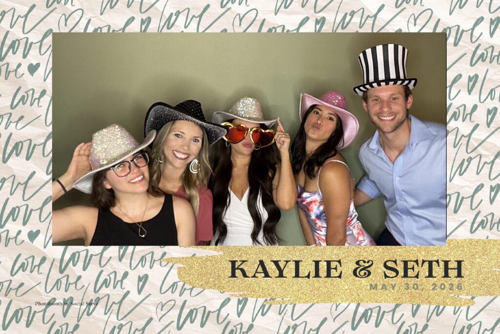 Social Serve Wedding Photo Booth Rental in Temple with group of people and props
